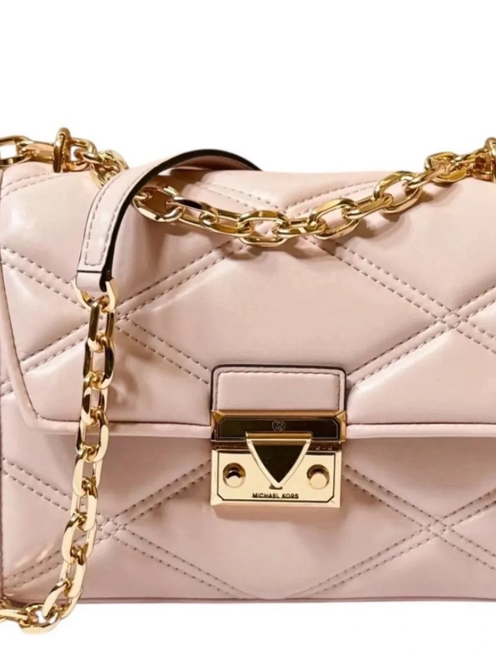 Michael Kors Quilted Crossbody Bag in Light Pink with Gold Hardware